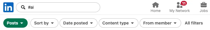 Linkedin search field with hashtag