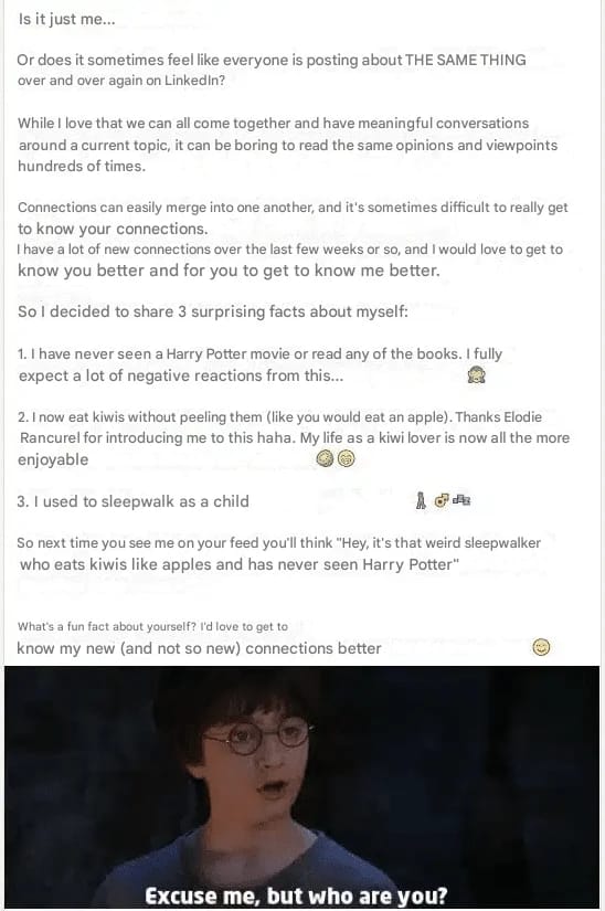 Ejemplo de una primera publicación en LinkedIn