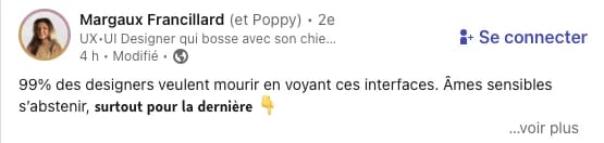 "Post Facebook critique des interfaces UX/UI."