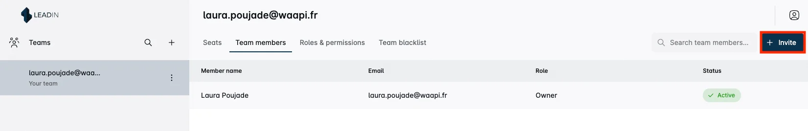 Met de Leadin-interface kun je de verschillende leden van je team bekijken