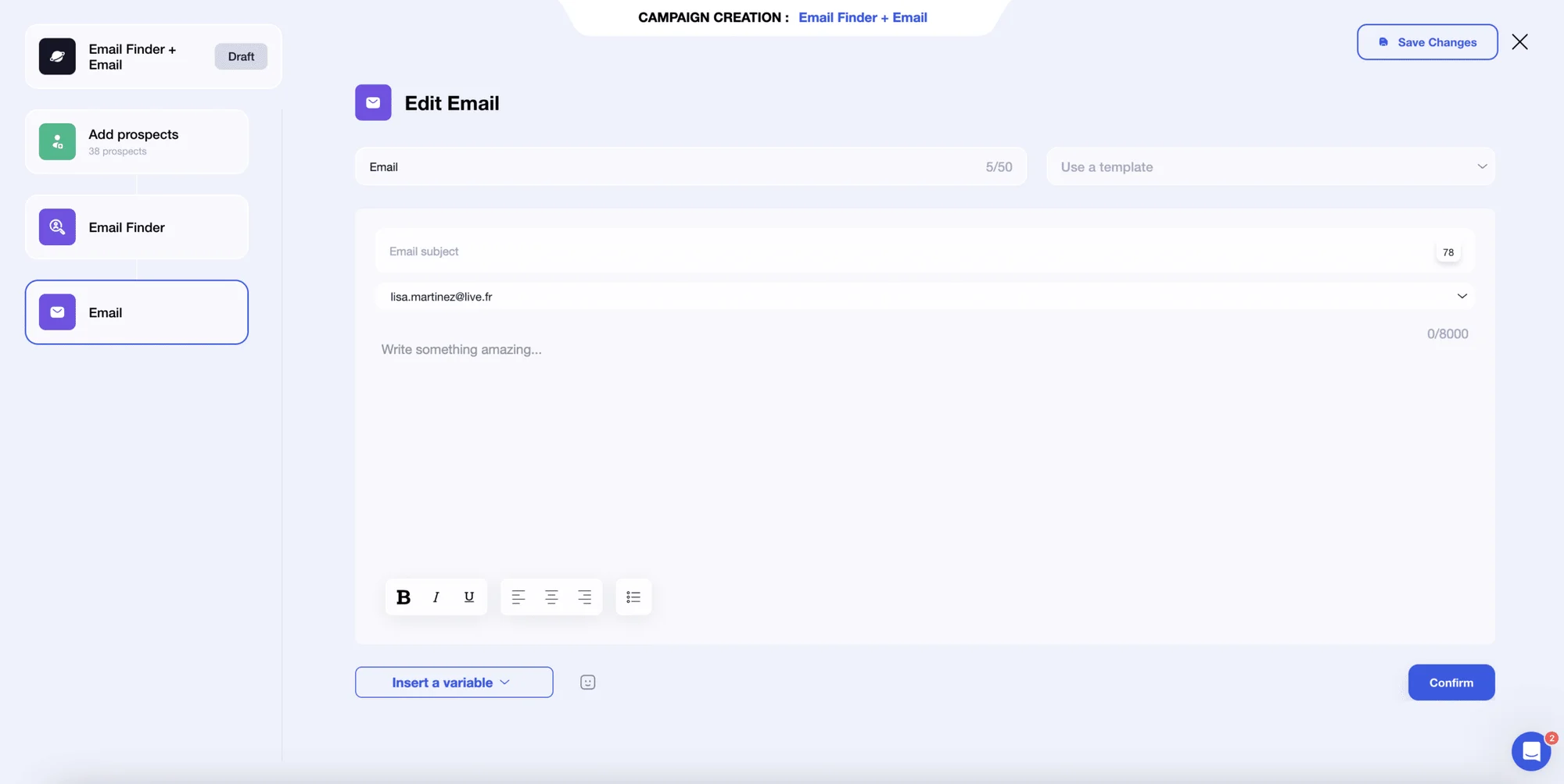 Scrivere e personalizzare un'e-mail di prospezione su Waalaxy.