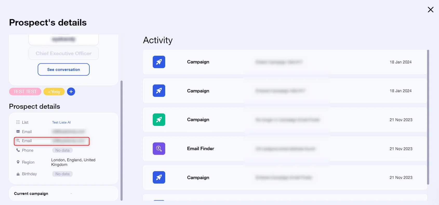 access to prospect file