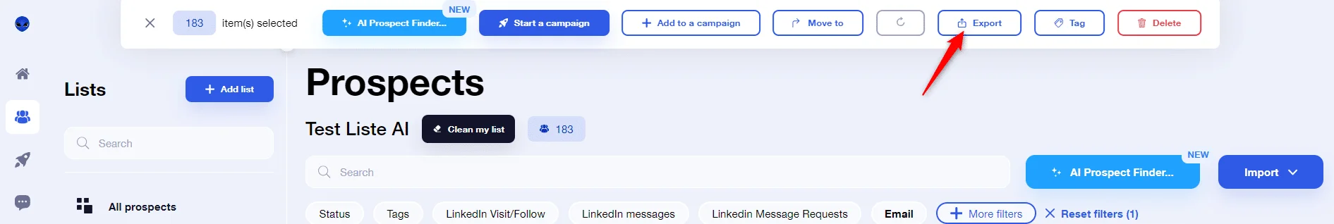 export the email addresses to a CSV file