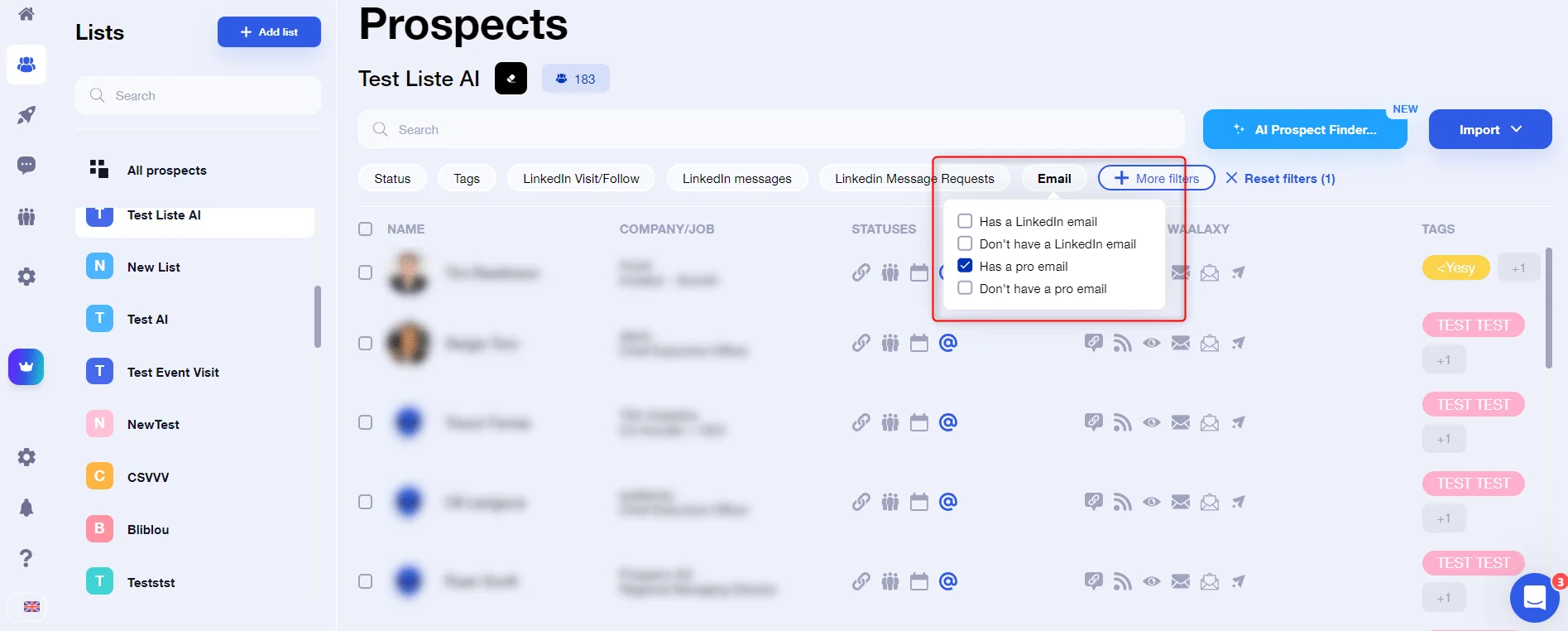 filter list with "Email