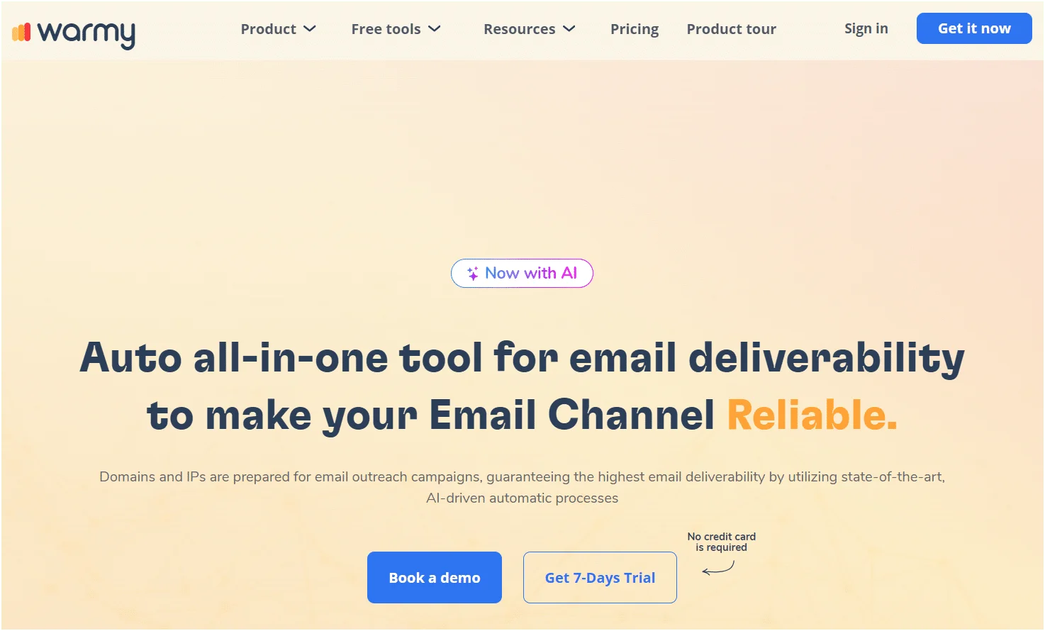 Warmy email deliverability tool homepage