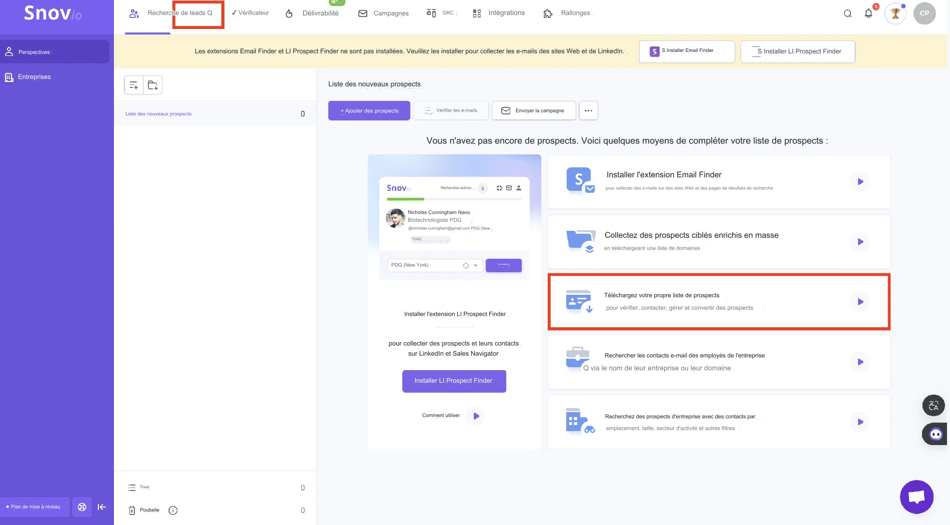 E-mailzoeker Snov.io Home.