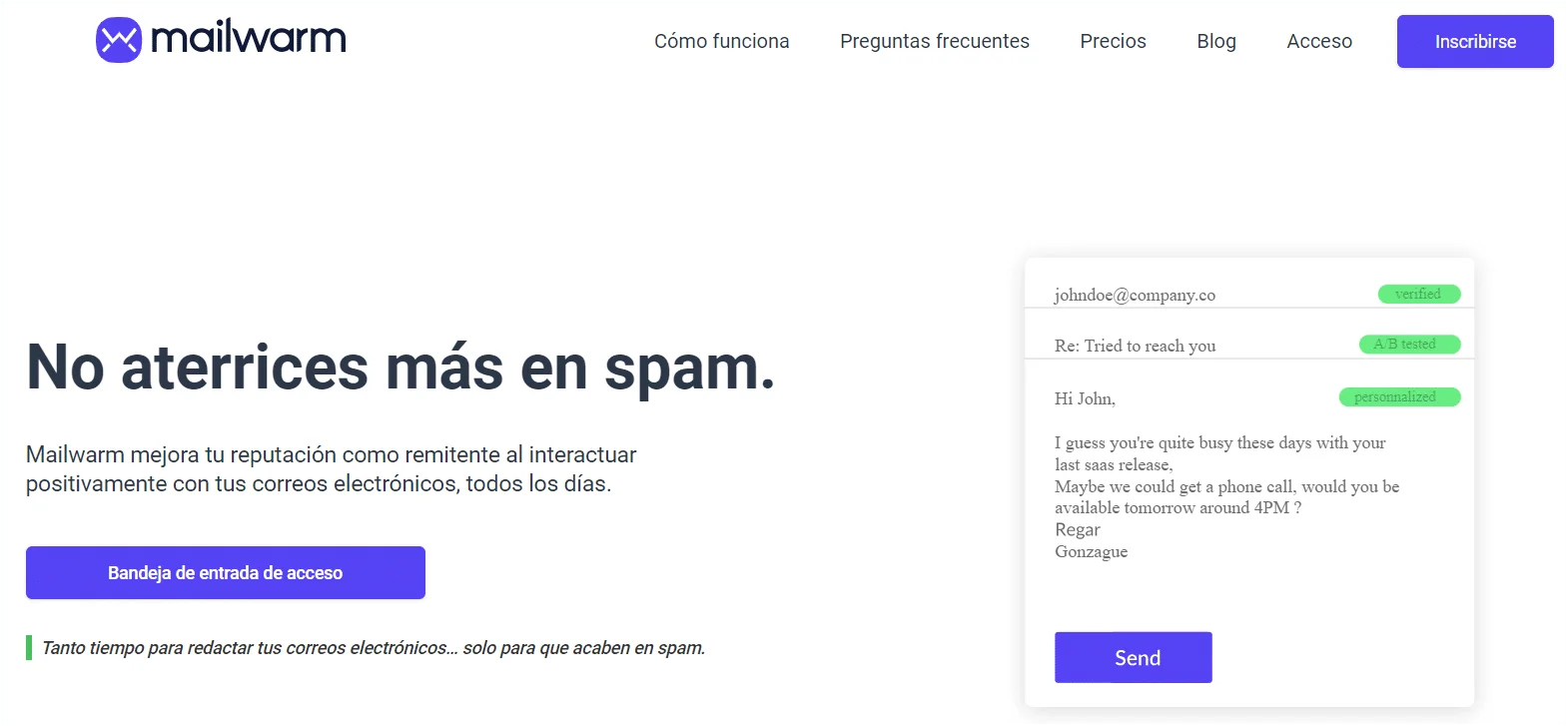 Mailwarm interface evitar spam correos
