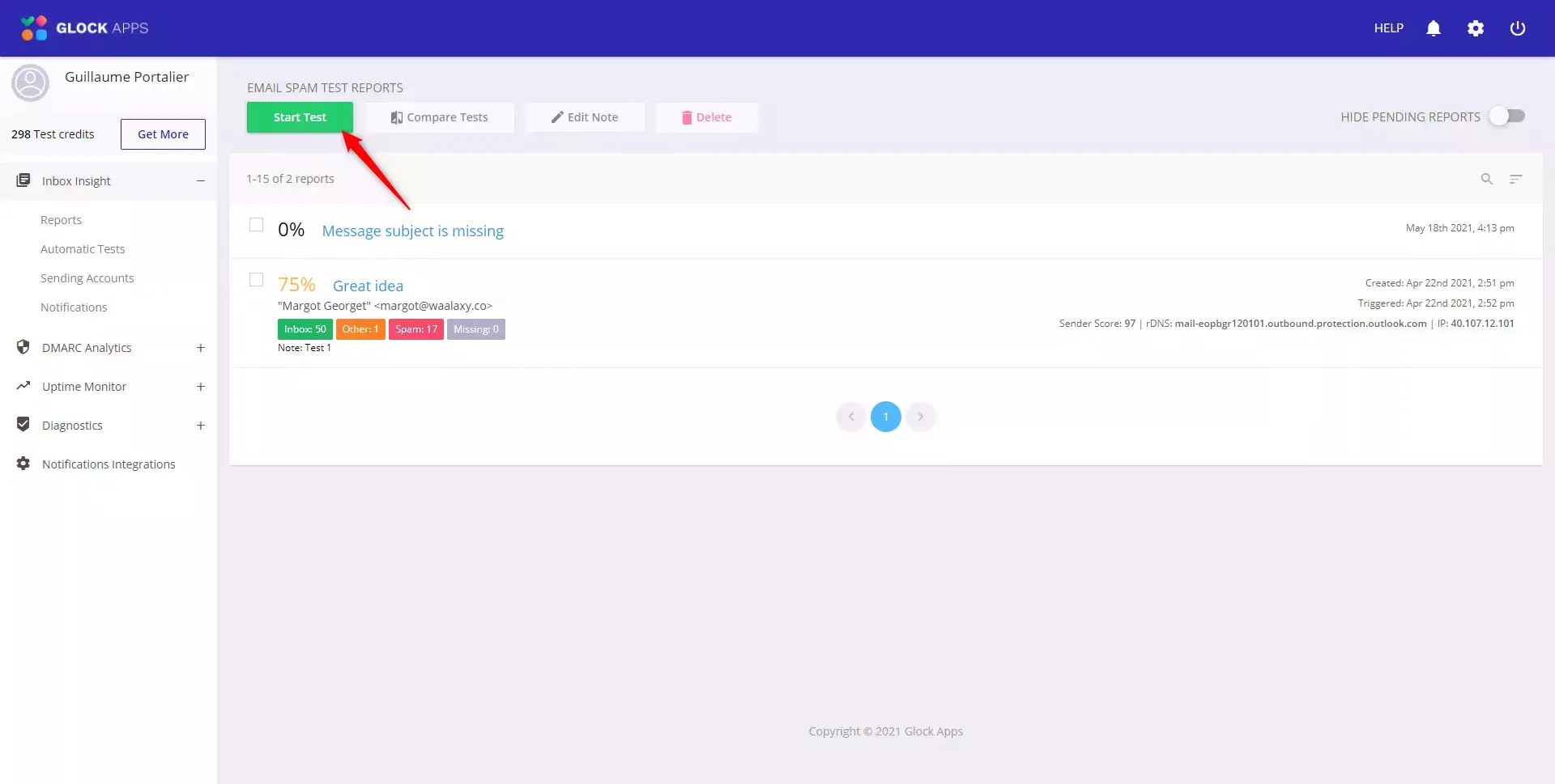 Test deliverability with Glockapps