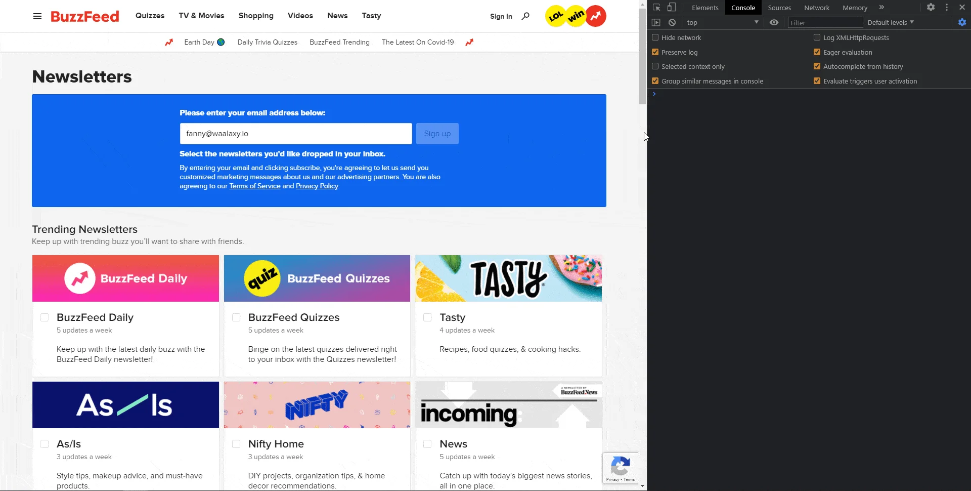 subscribe to all Buzzfeed newsletters