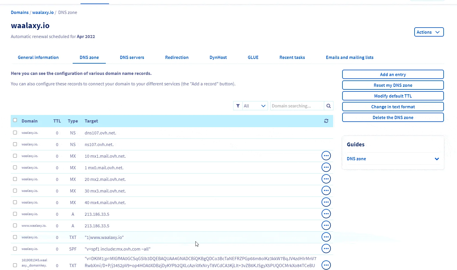 select your domain name and go to "DNS Zone"