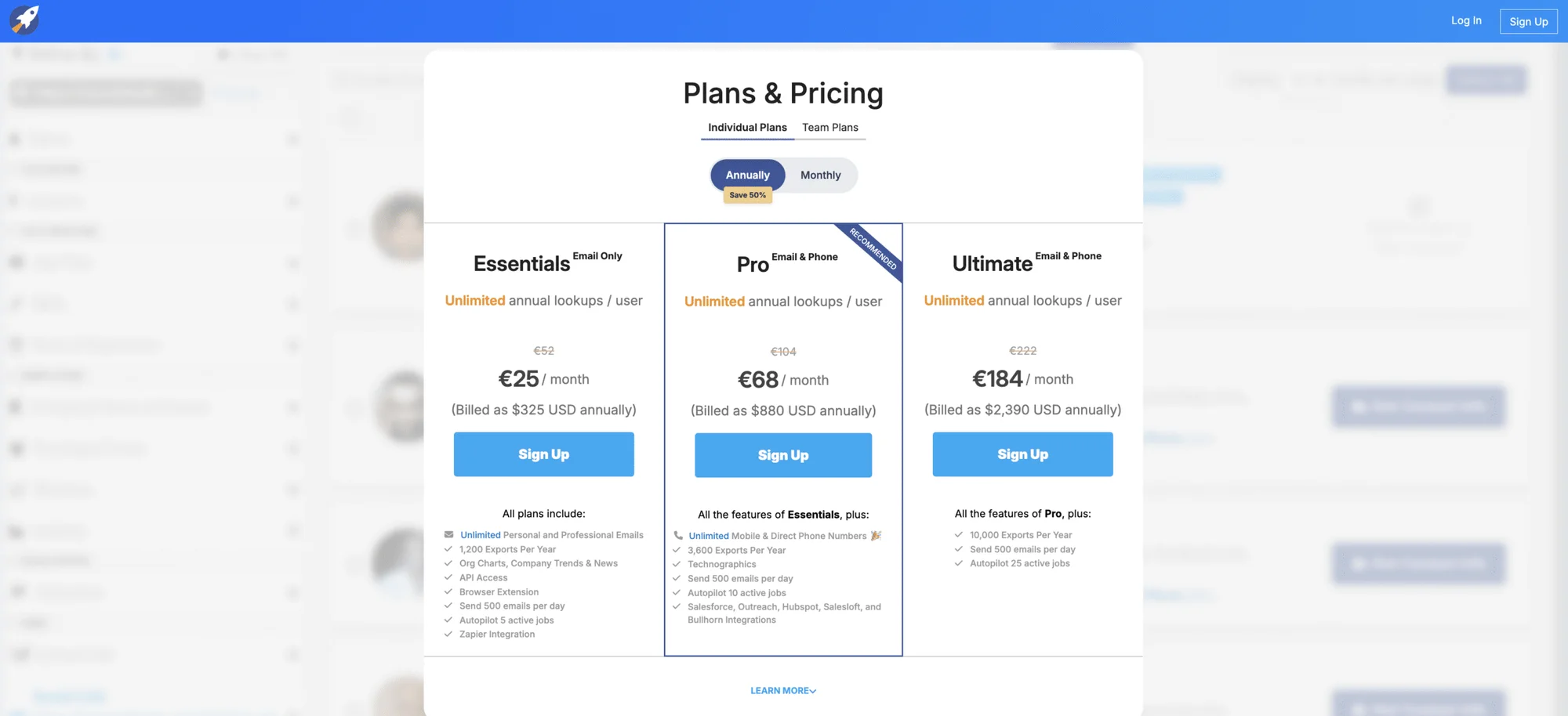RokcetReach cost and rates