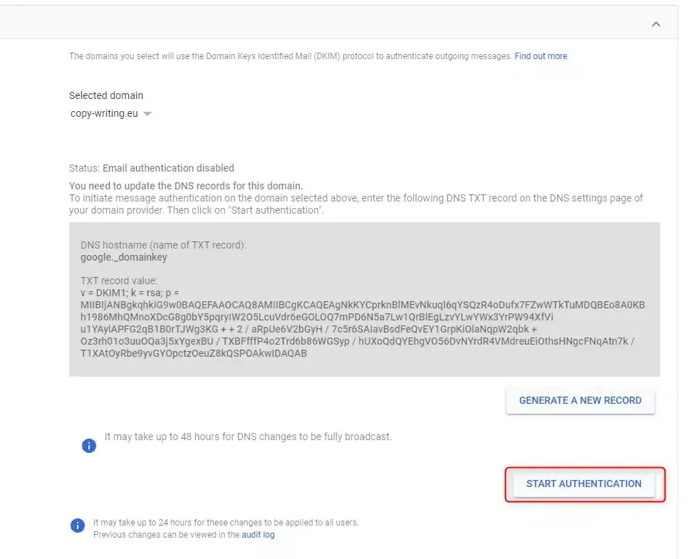start authentification on Ionos