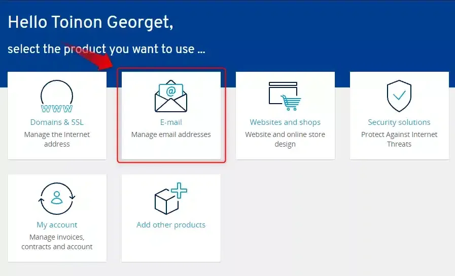 Interface sélection produits Toinon Georget