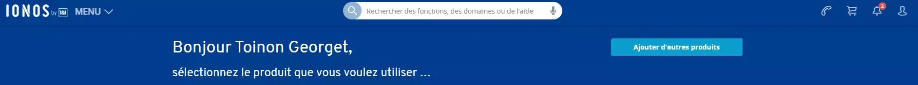 Ionos accueil interface prospection