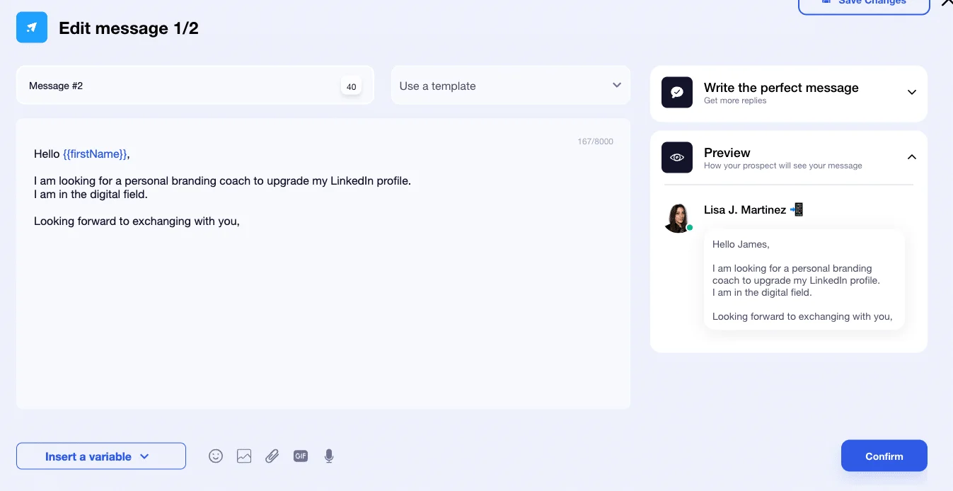Personalization and message optimization on Waalaxy.