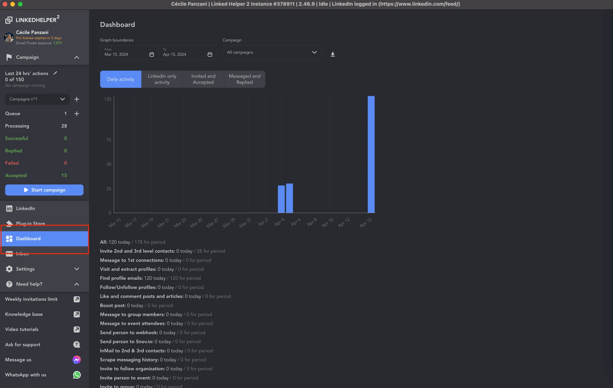 Download data on LinkedHelper