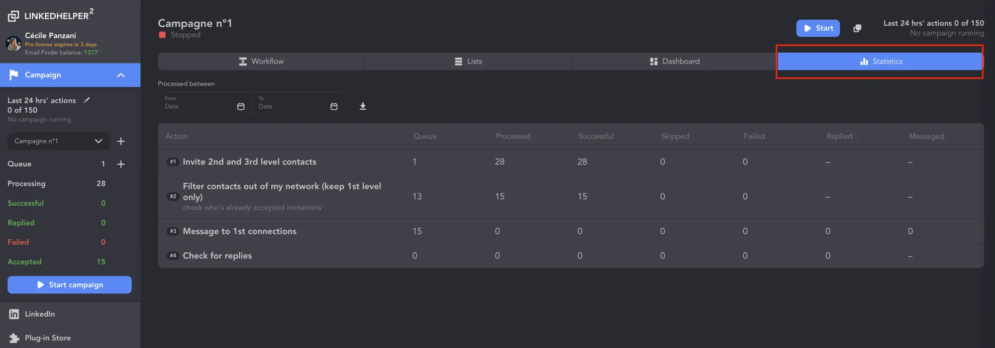 Leads data on LinkedHelper