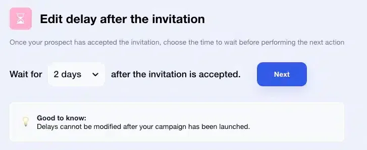 edit Waalaxy campaign delay