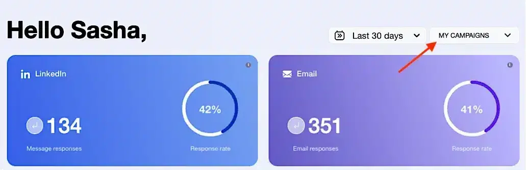 Tableau de bord Waalaxy LinkedIn email réponses
