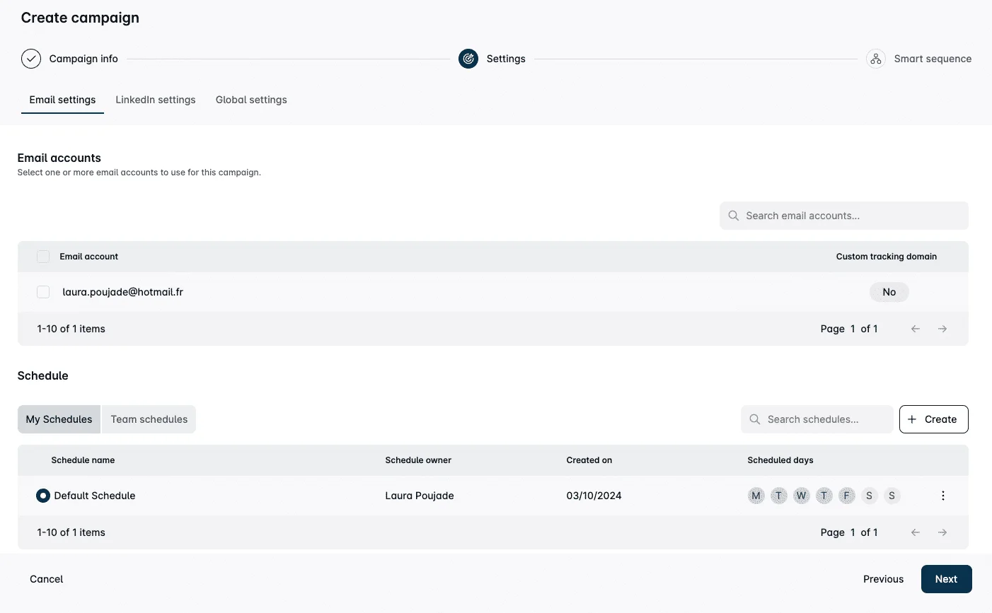 Interface voor het opzetten van uw Leadin prospectiecampagne