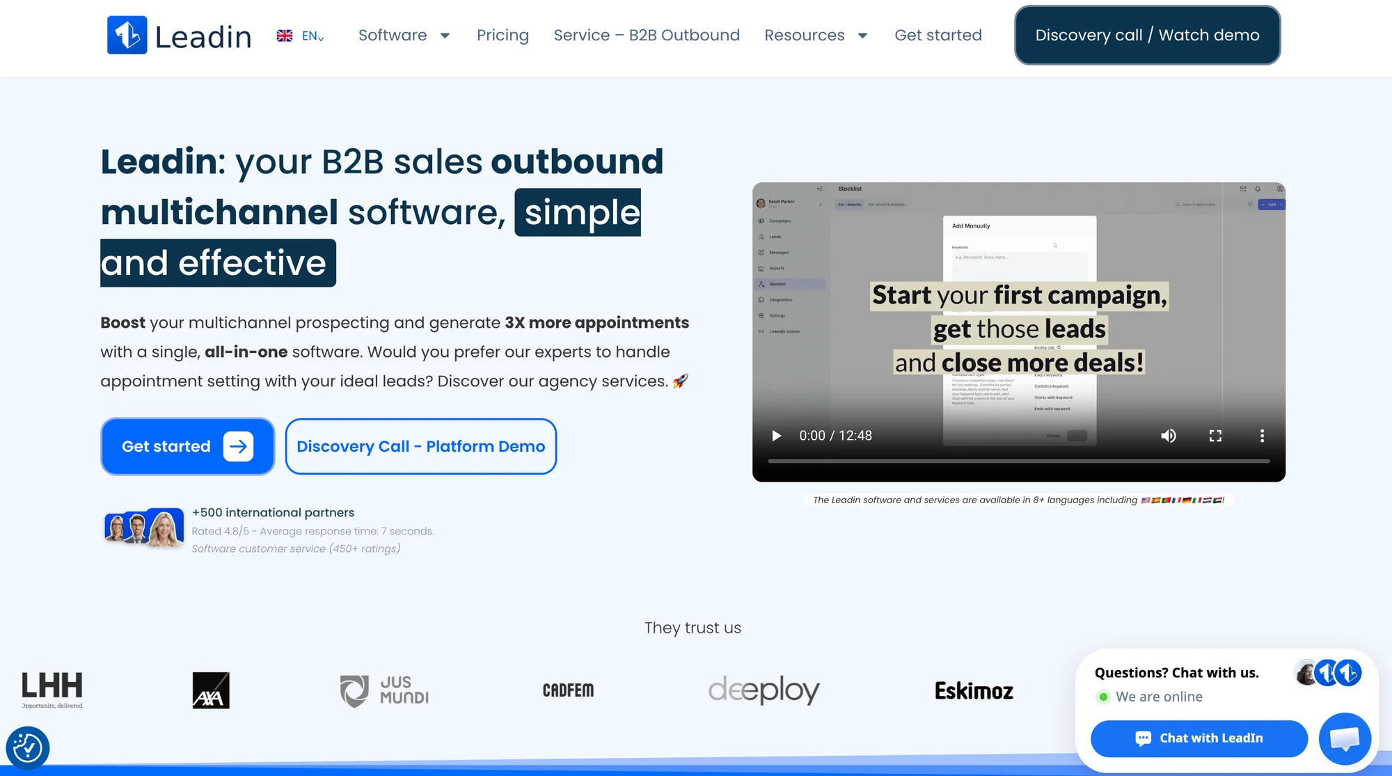 Leadin website landing page