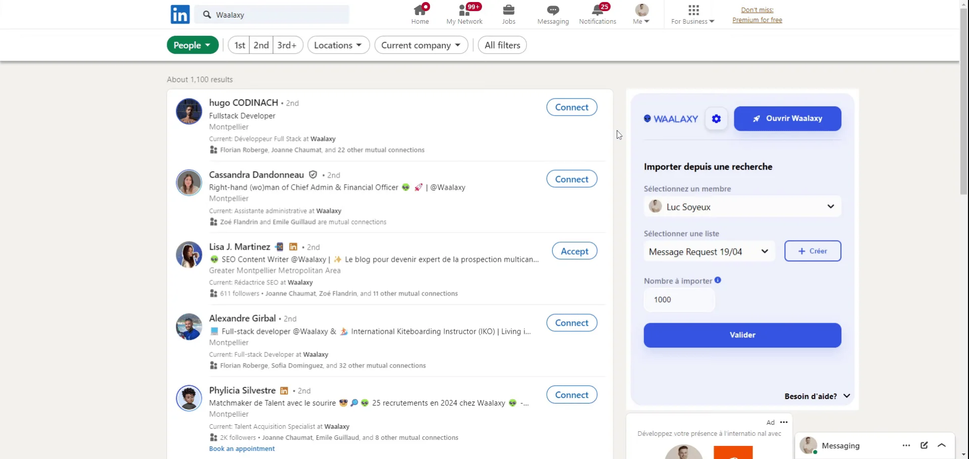 Résultats de recherche Waalaxy LinkedIn