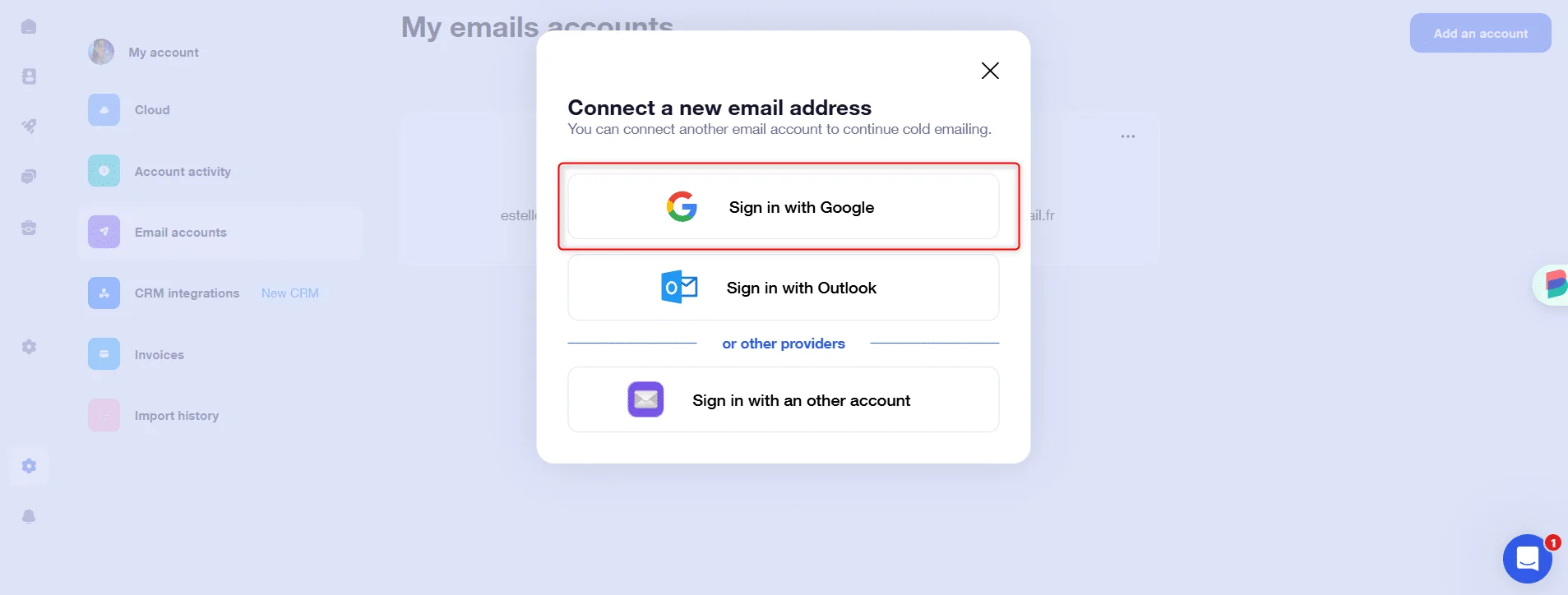 synchronize Waalaxy with gmail
