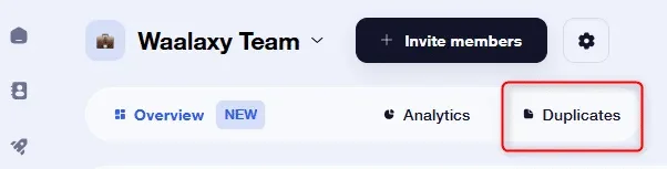 Waalaxy team interface navigation tabs