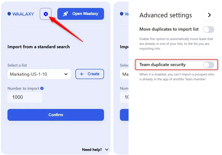 Waalaxy import leads advanced settings