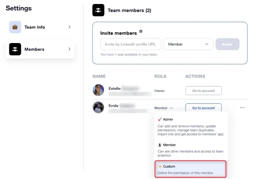 Gestion rôles permissions membres équipe