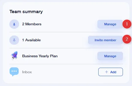 Team summary Waalaxy members management