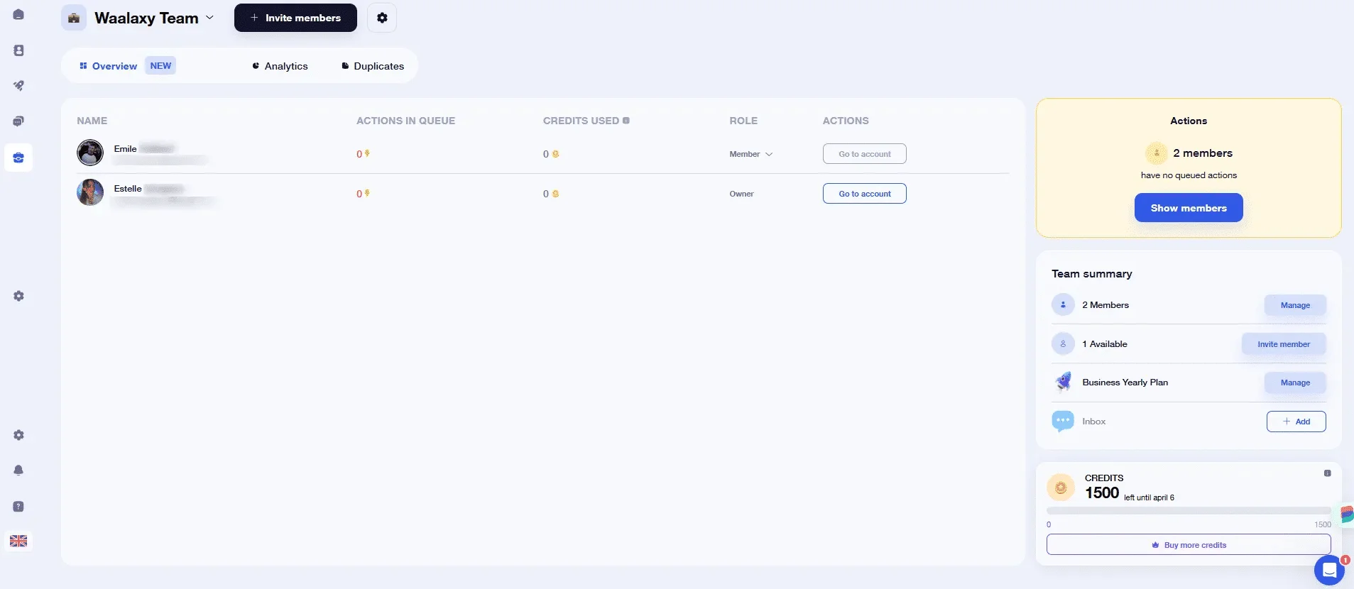 Waalaxy team overview members credits