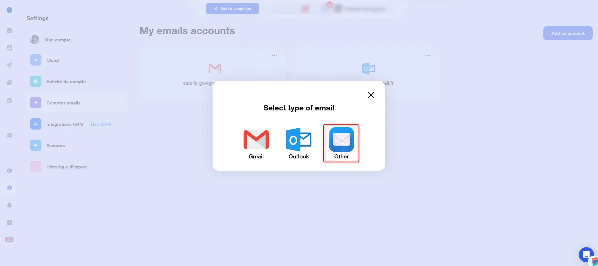 Select type of email