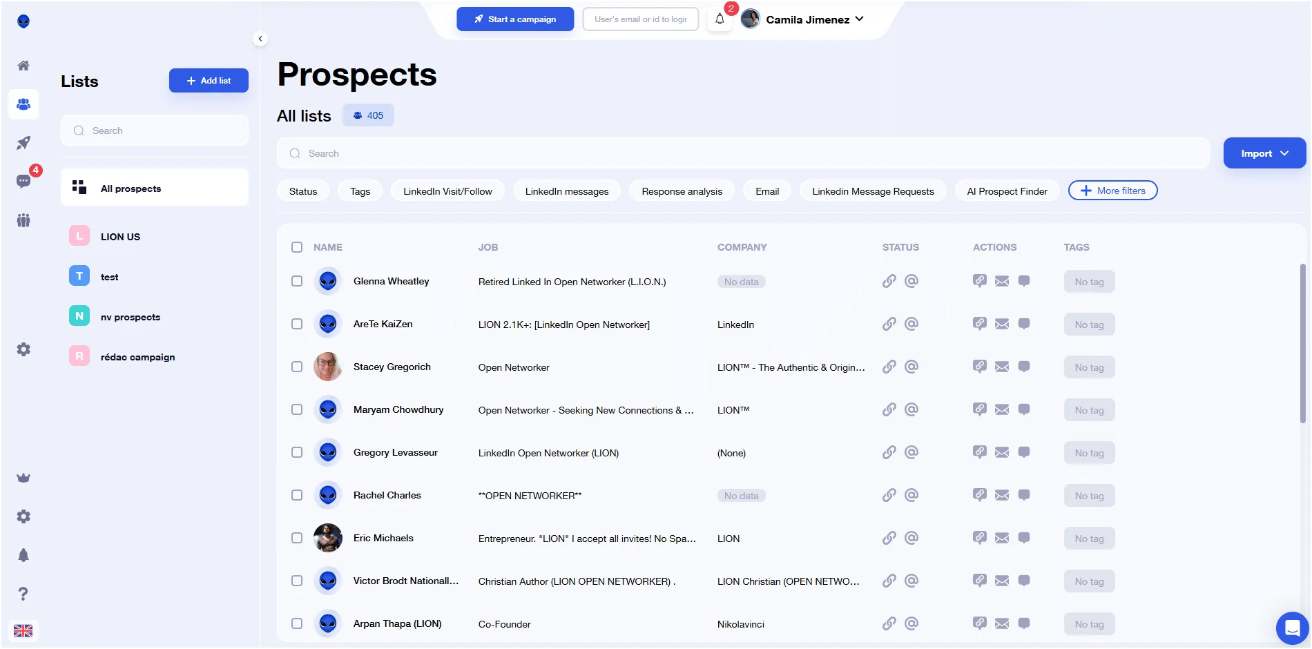 Waalaxy prospect lists