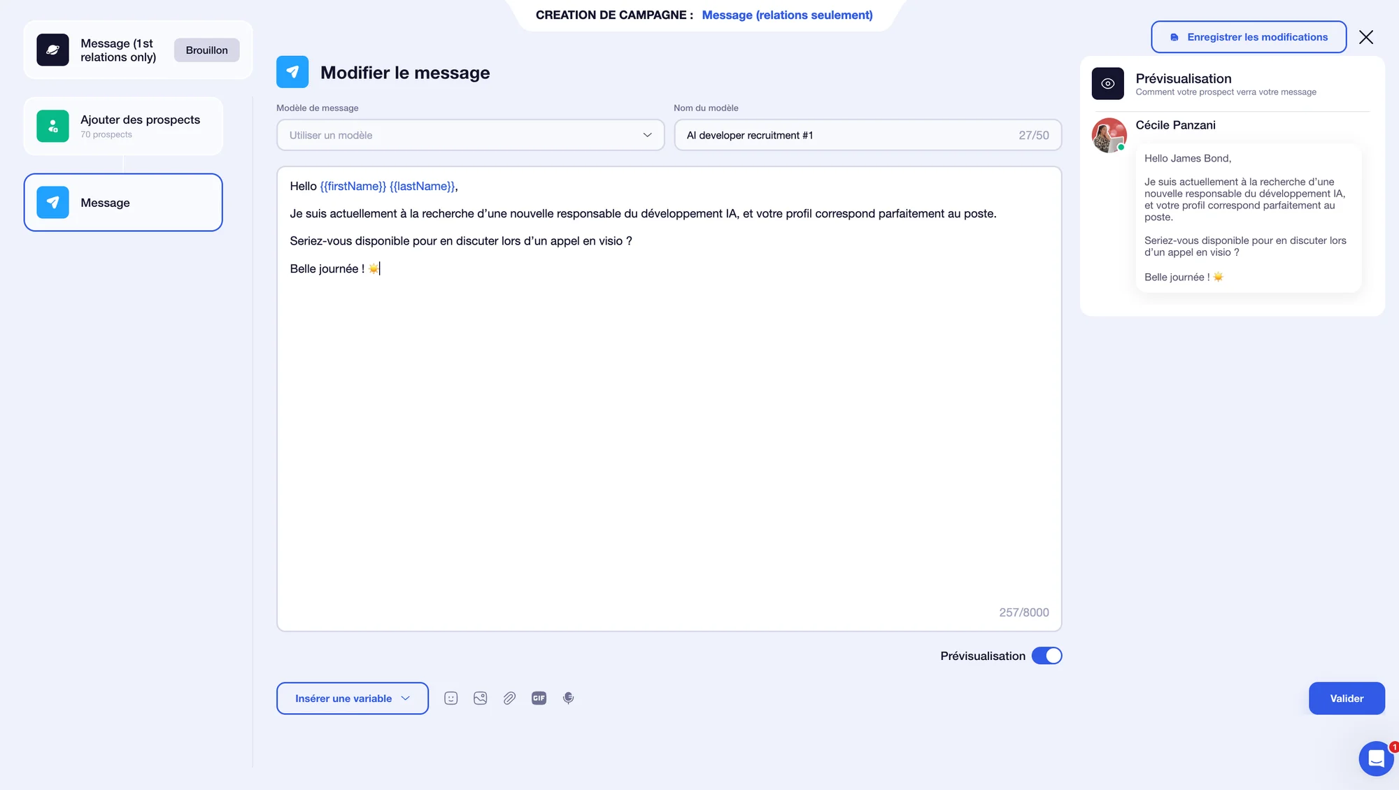 Preview message Waalaxy