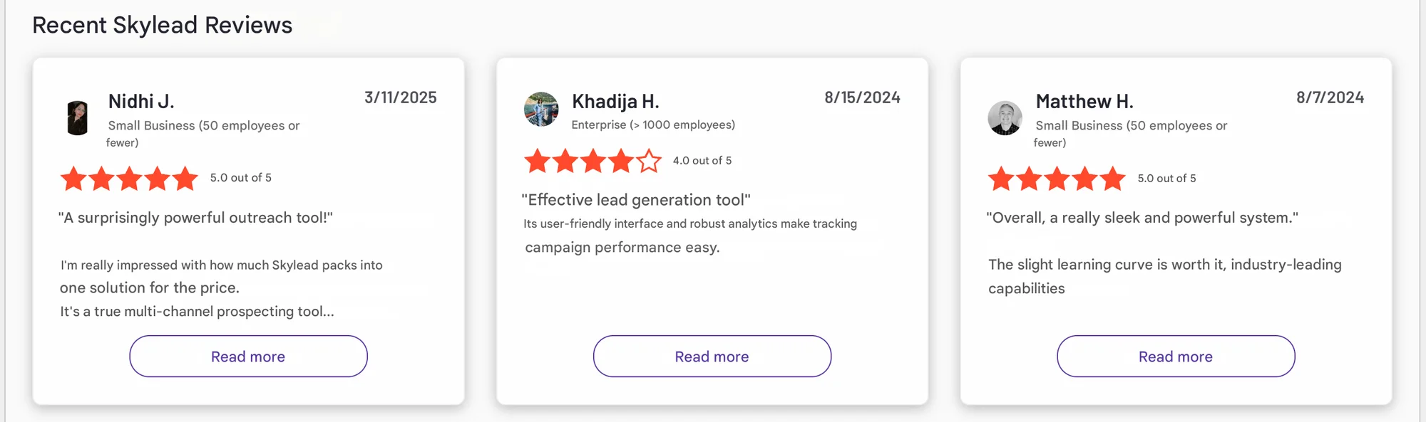 Positive customer reviews Skylead