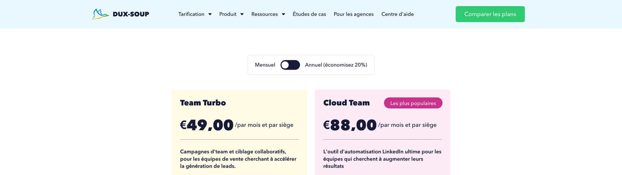 Duxsoup prix équipe