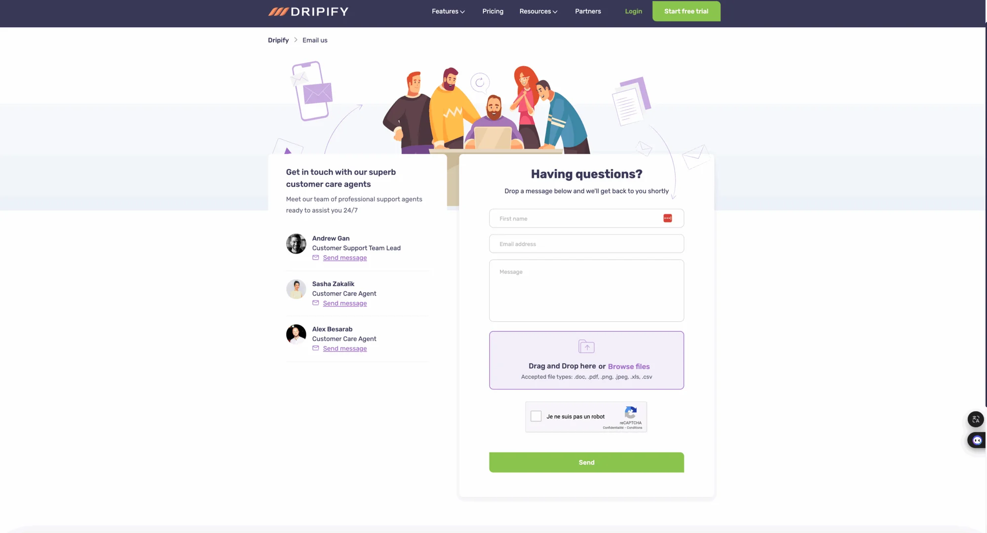 Waalaxy VS Dripify : Customer Support Dripify.