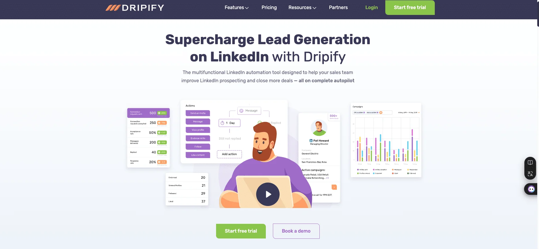 Dripify VS Waalaxy : presentation of Dripify.