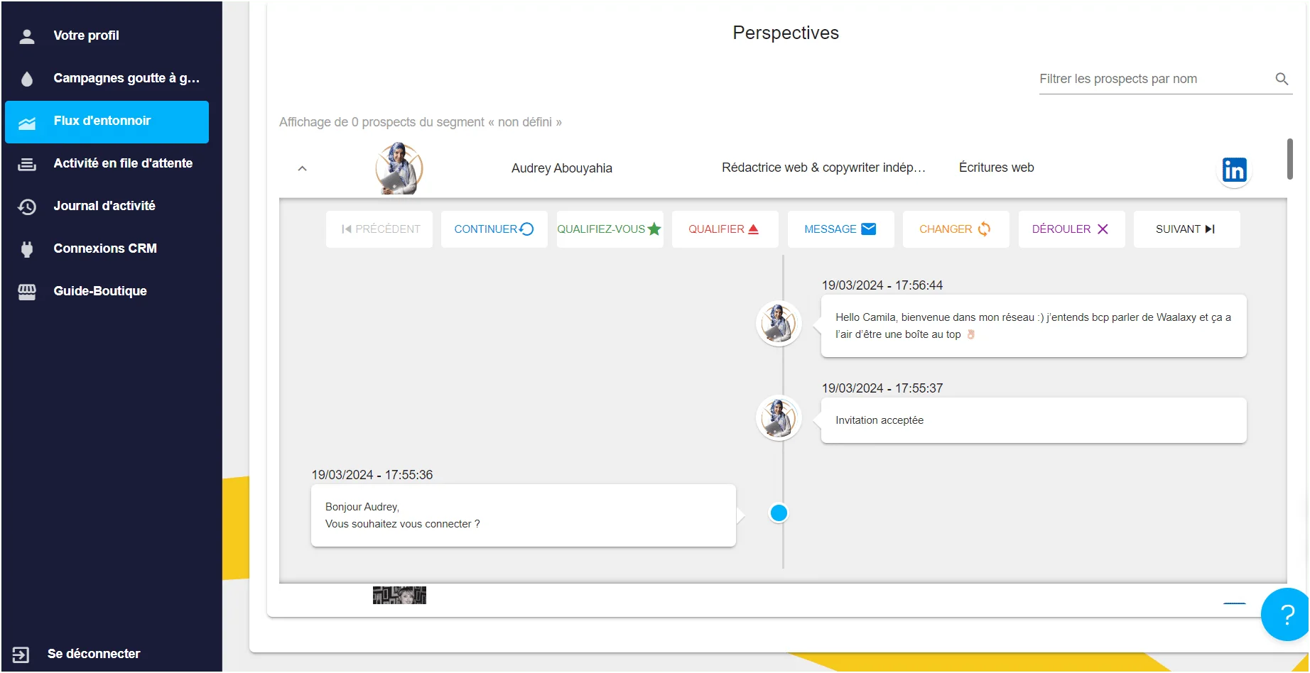 interface perspectives des statistiques de dux-soup