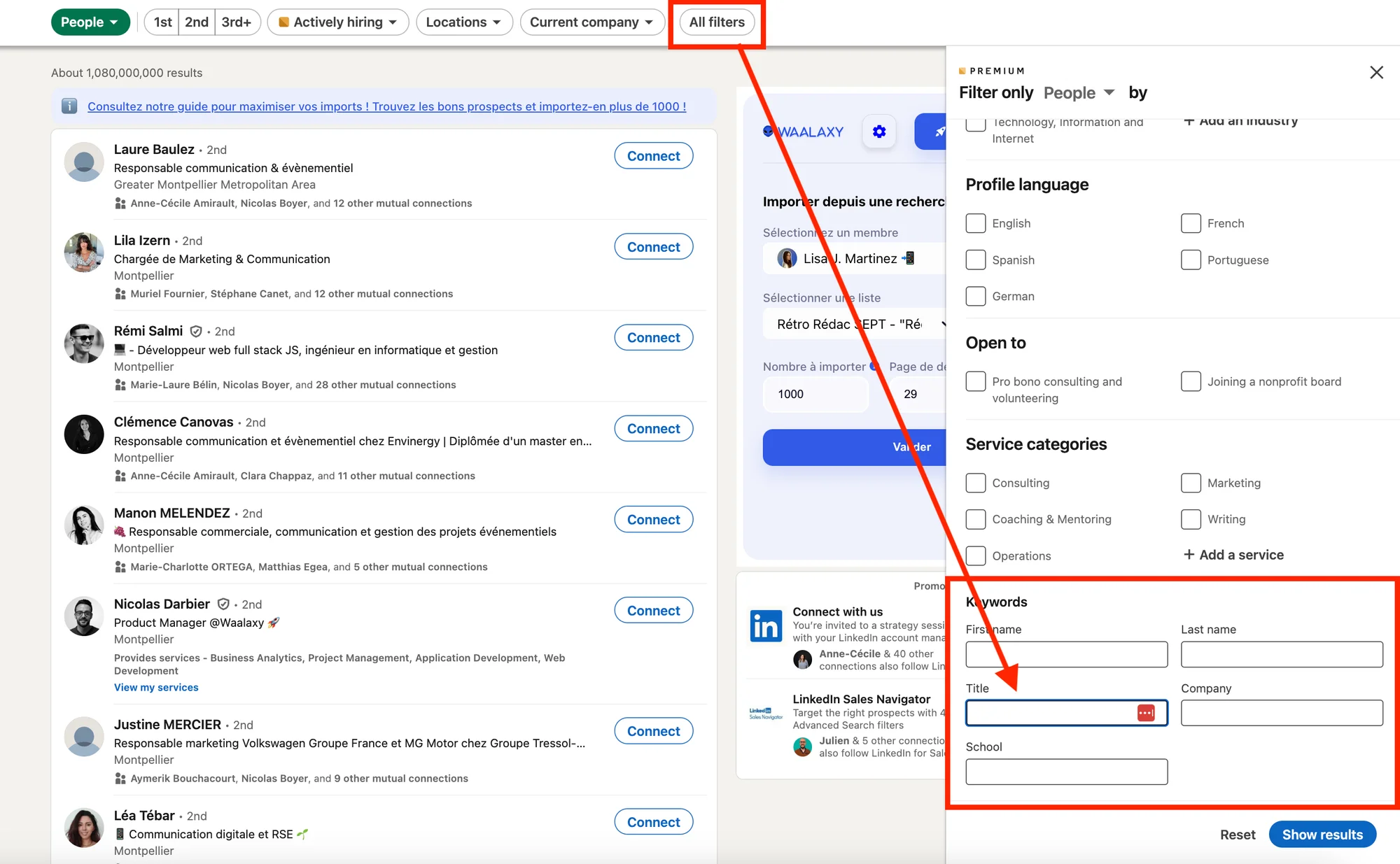 Free LinkedIn tool: LinkedIn search with Waalaxy