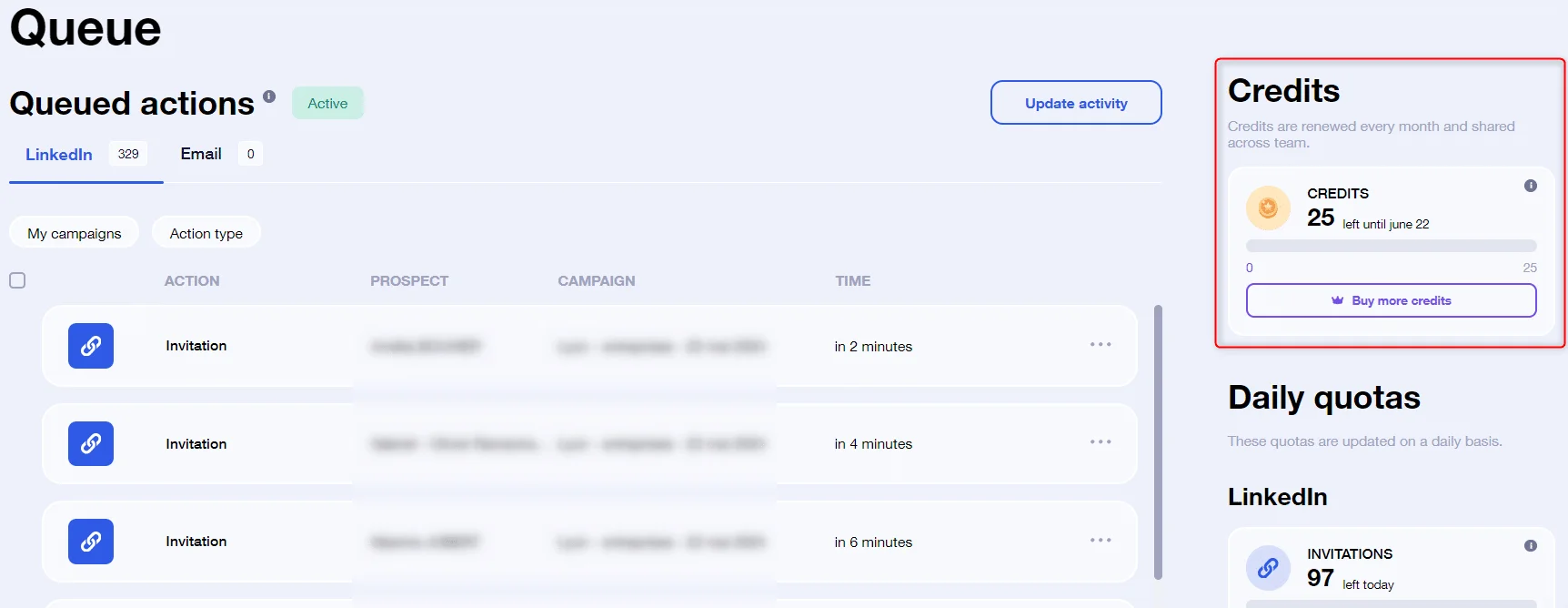 see Email Finder actions in my queue