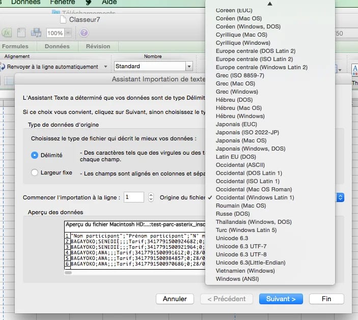 importare csv