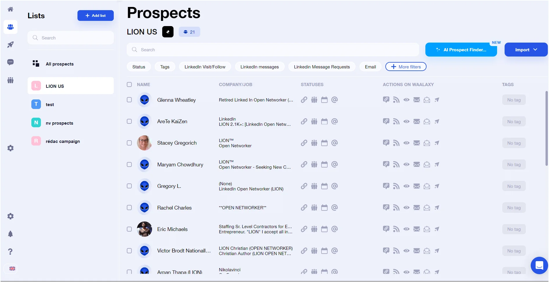 prospects list on Waalaxy