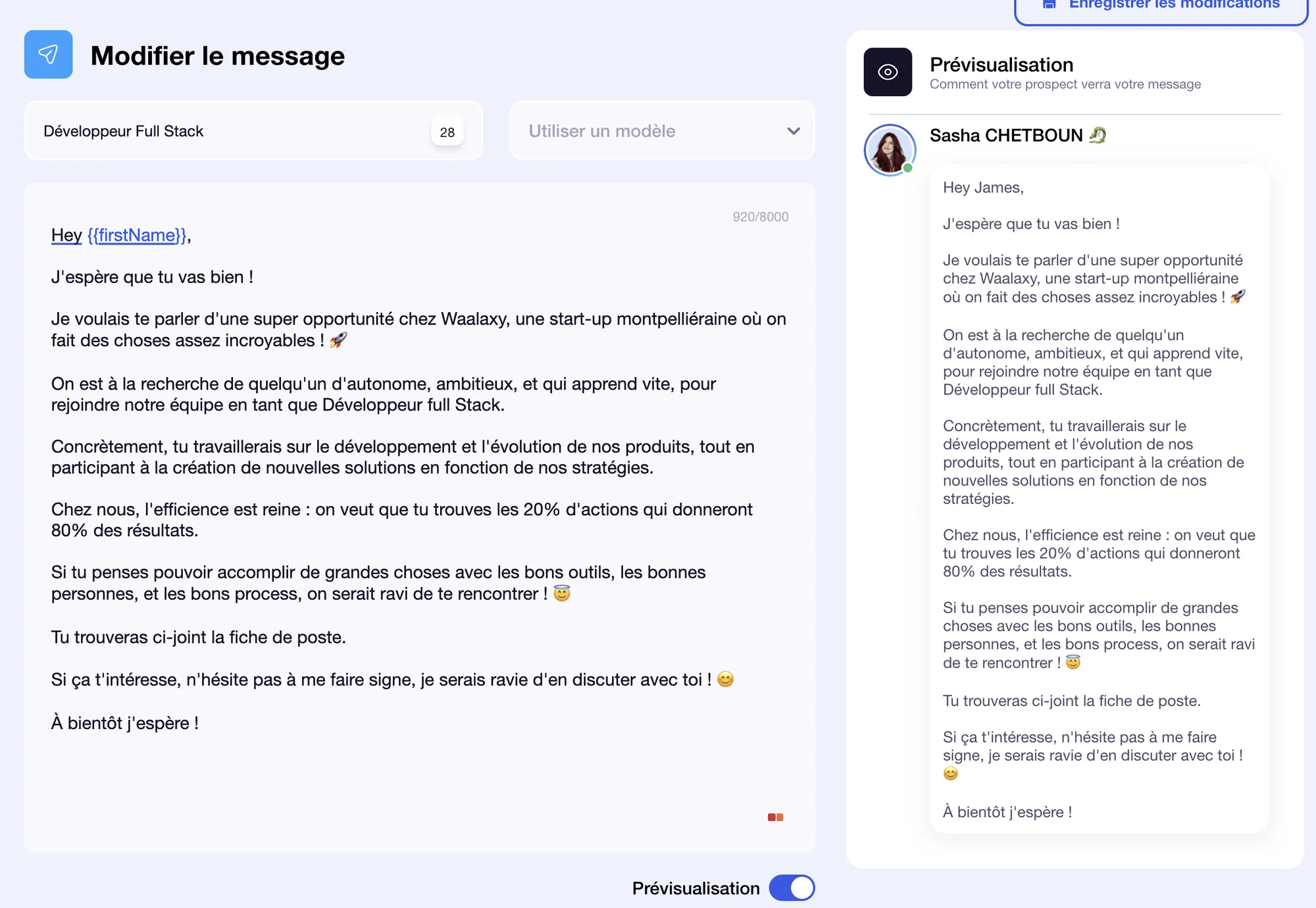 linkedin kpis- exemple de message