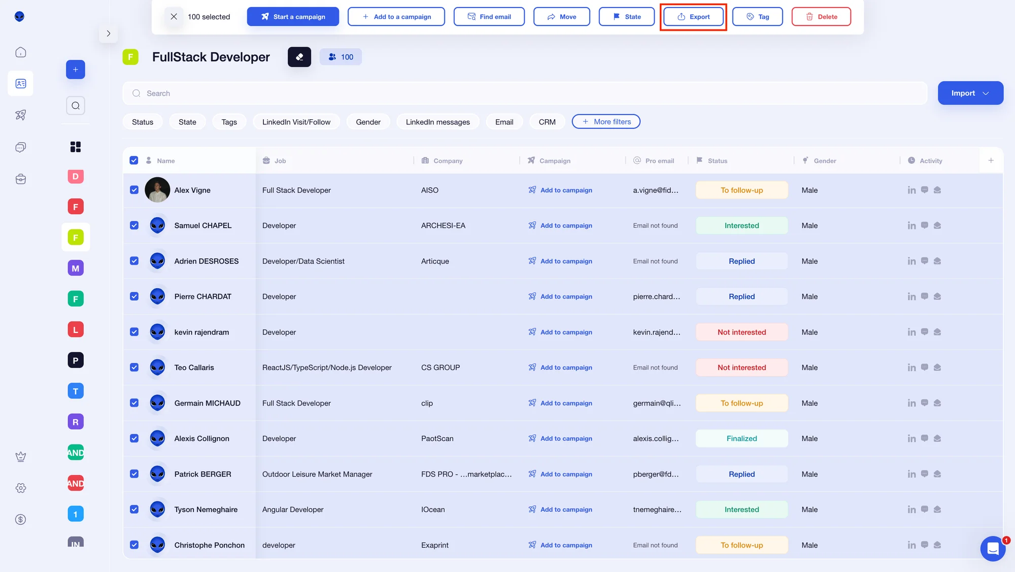 Export your prospect list with Waalaxy