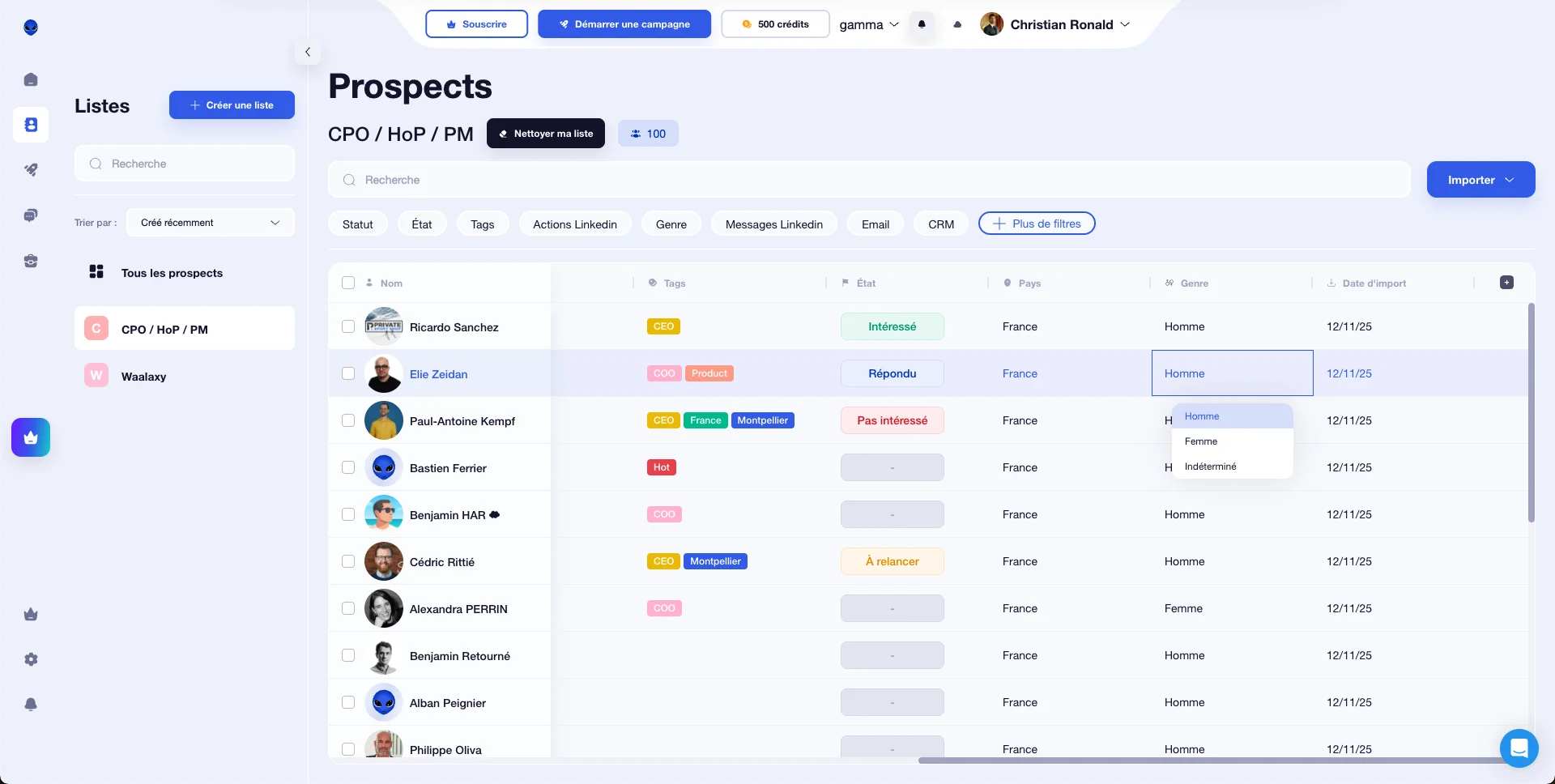 Add new data to your Waalaxy dashboard