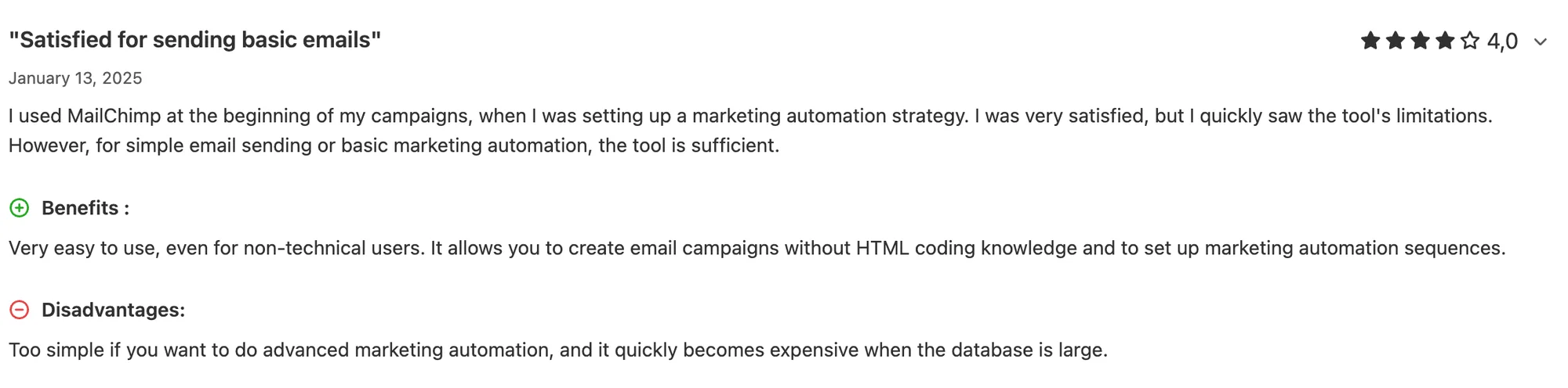 Mailchimp customer reviews