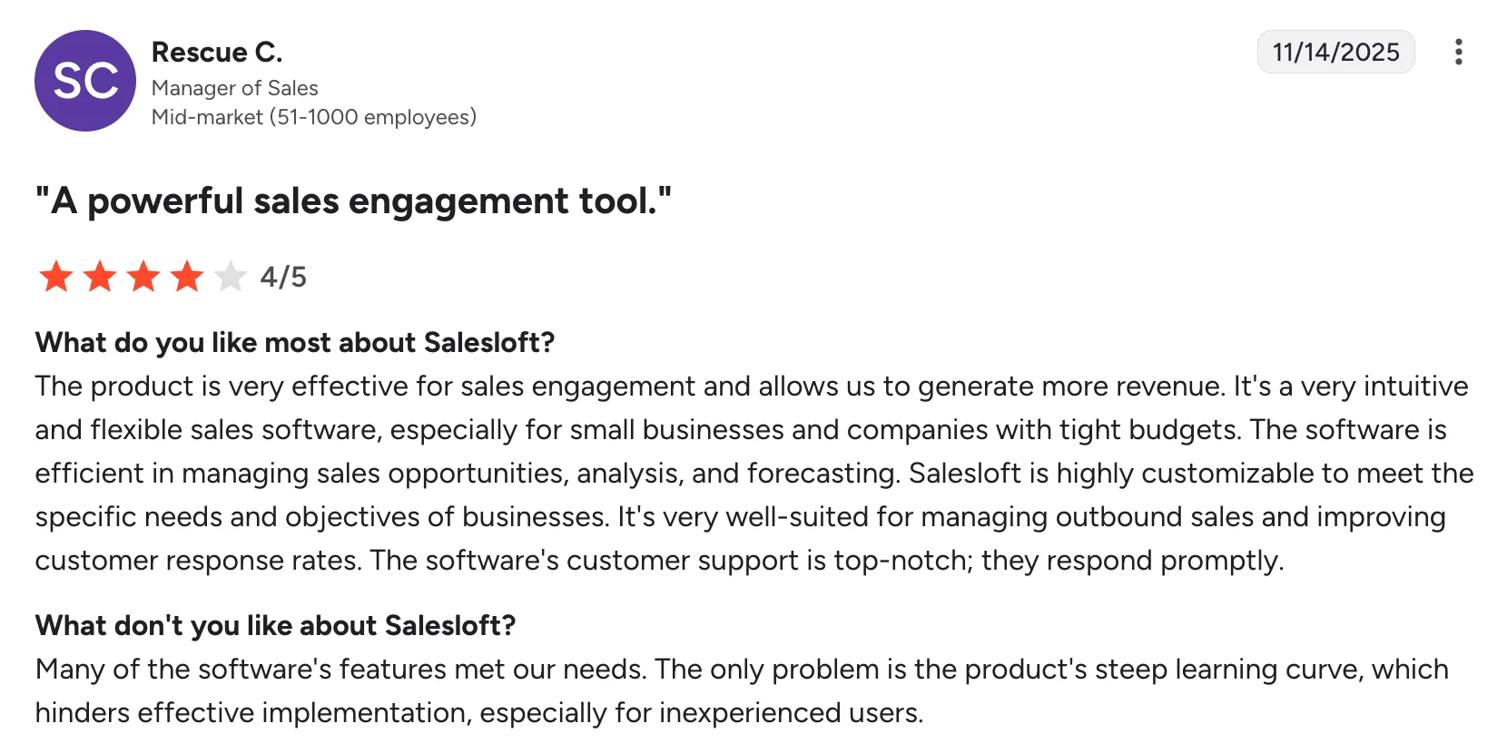 SalesLoft reviews