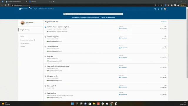 Interface Waalaxy projets prospectés